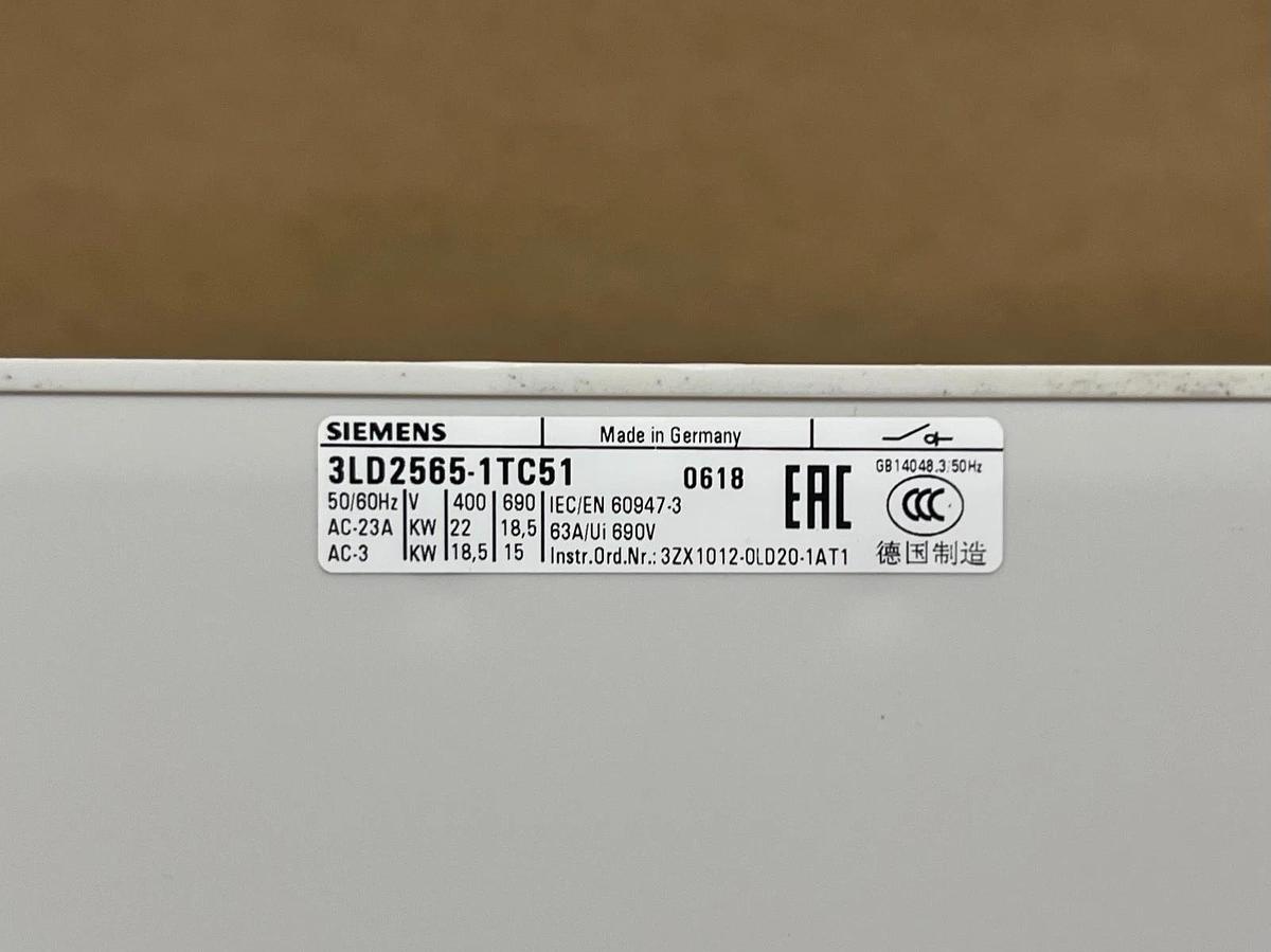 Used Siemens 3LD2565-1TC51 Non-Fused Isolator Switch