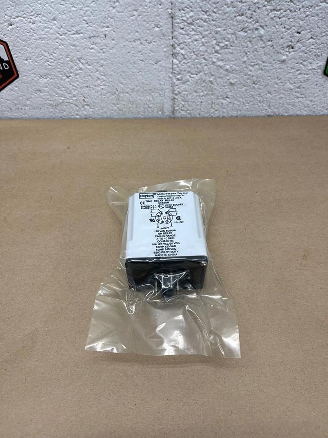 Used Dayton 5X828N Time Delay Relay, 120 VAC, 0.1-10 Sec, 10 A