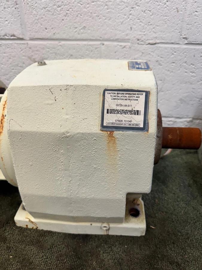 Used Boston Gear F872B-14K-B11, 14.09:1 Ratio w/ Baldor Reliance VM3710T 7.5Hp Motor