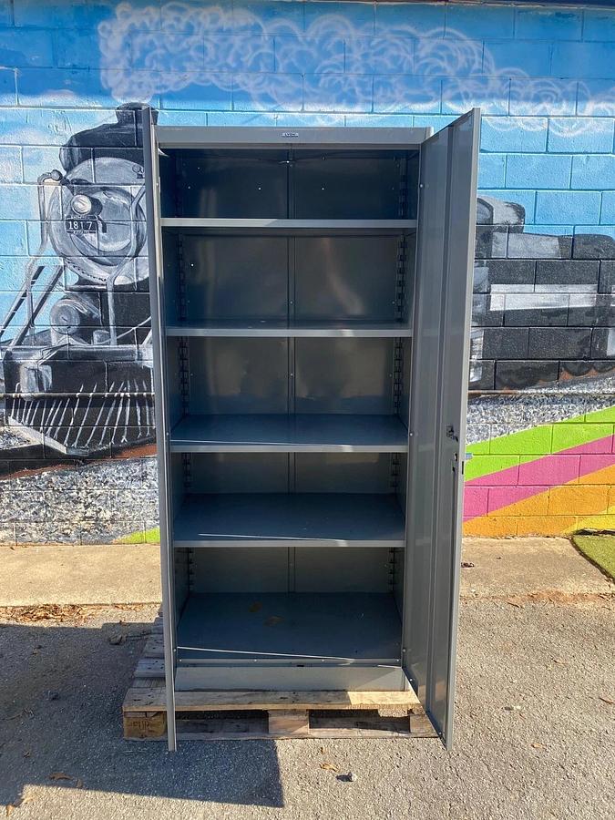 Used LYON Metal Office Cabinet, W: 36”, D: 21”, H: 78”, 2 Door, 4 Adjustable Shelves