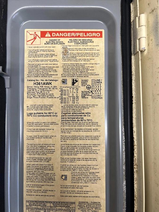 Used Square D H361AWK Heavy Duty Safety Switch