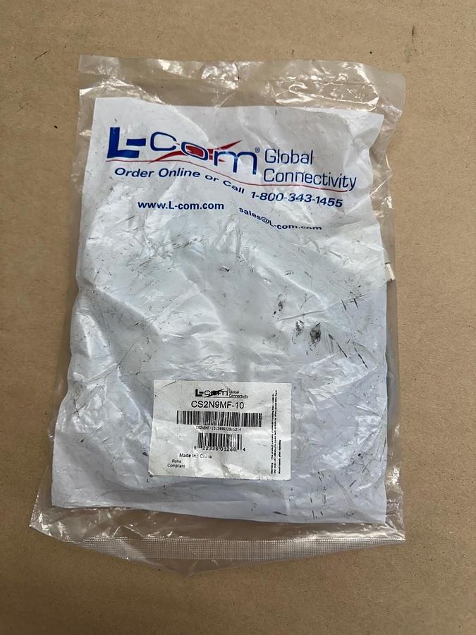 Used L-COM CS2N9MF-10 Molded 10ft Extension Cable Assembly *FACTORY SEALED*