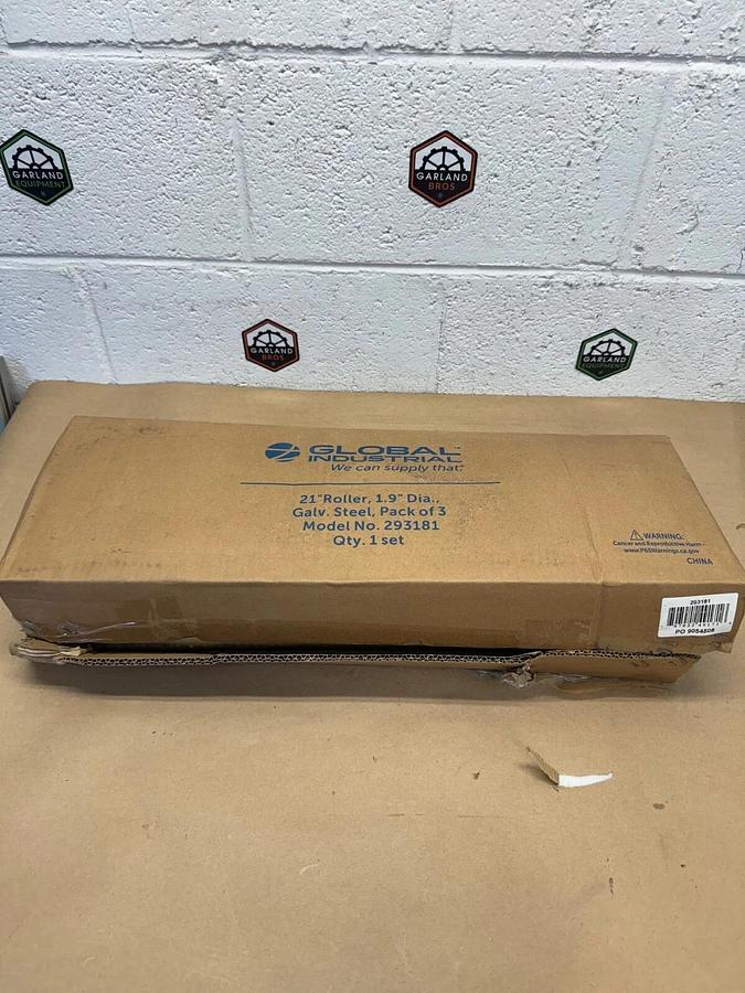 Used Global Industrial 293181 21” Roller, 1.9” Diameter, Galvanized Steel, Lot of 6