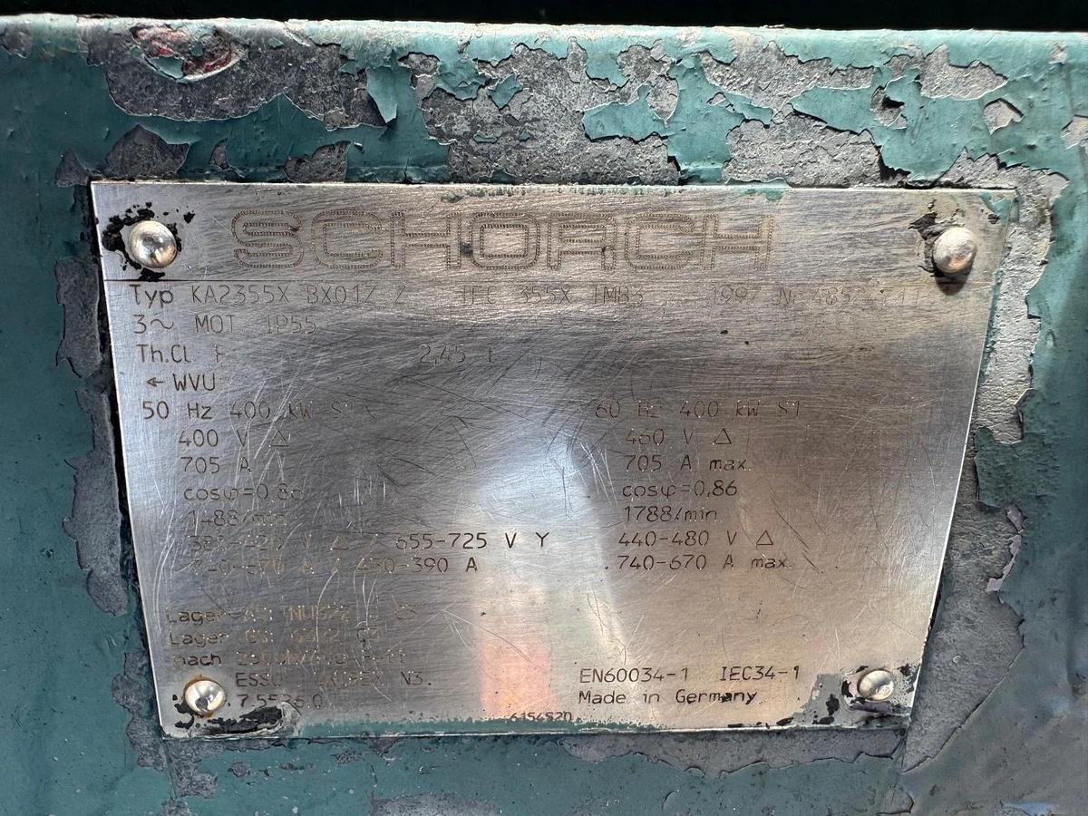 Used Schorch KA2355X-BX01Z-Z Electric Motor, 400 kw @ 1788 RPM, 705A, 460V, 3 Phase