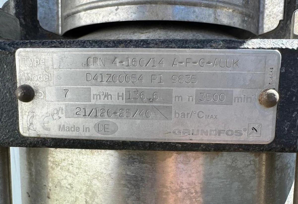 Used Grundfos CRN 4-160/14 A-F-G-AWWK 7.5Hp @ 3500RPM Booster Pump, 31GPM, 14 Stages