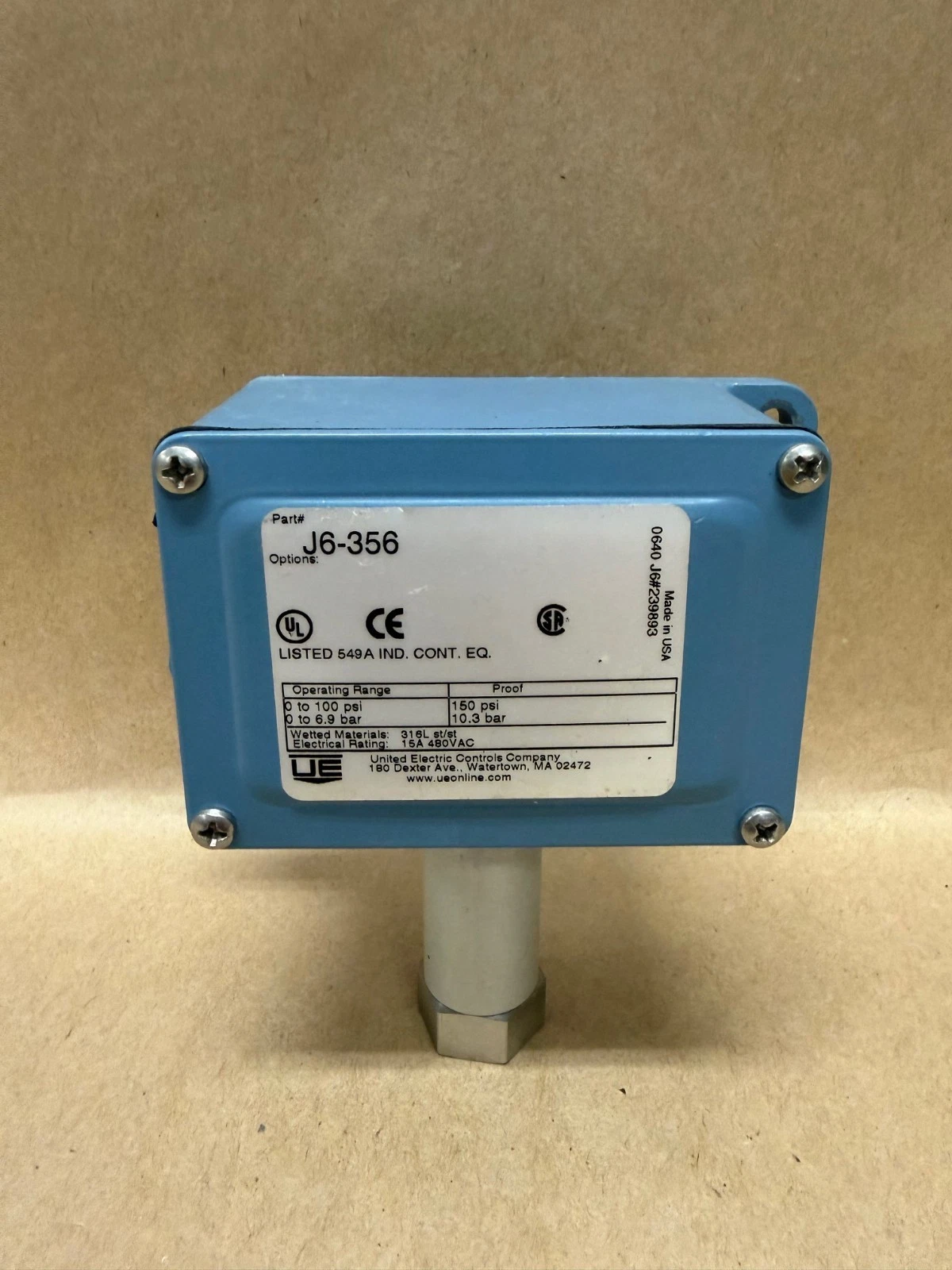 Used United Electric J6-356 Pressure Switch