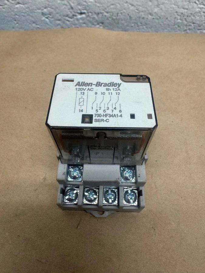 Used Allen Bradley 700-HF34A1-4 Series C Relay, 120VAC, 12A, w/ 700-HN139 Series B
