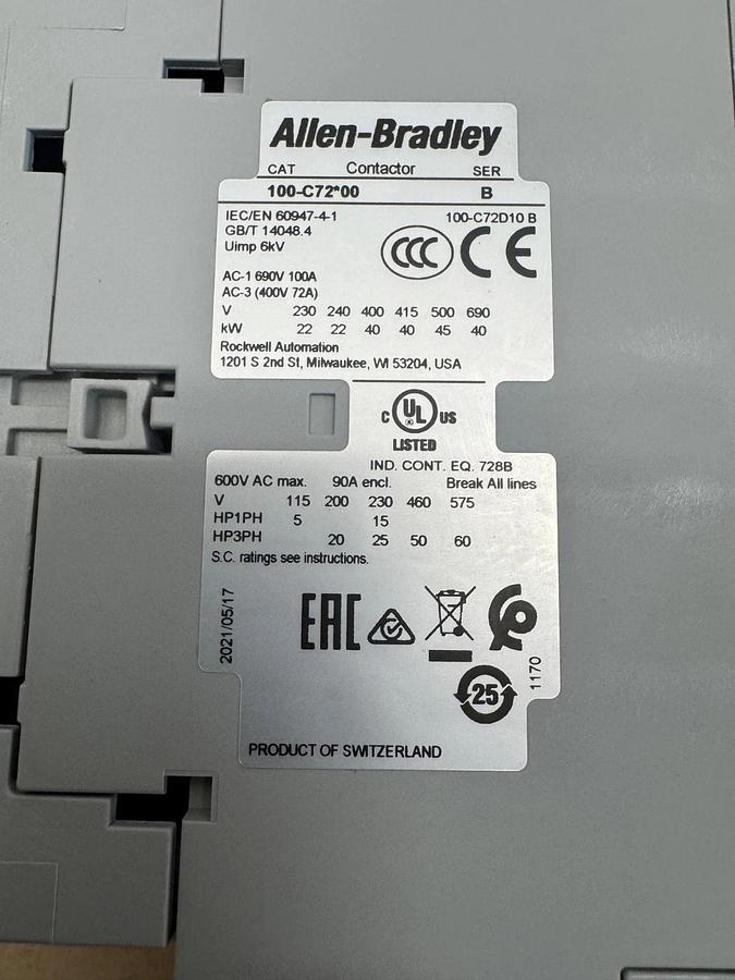 Used Allen Bradley 100-C72D10 Contactor *NEW*