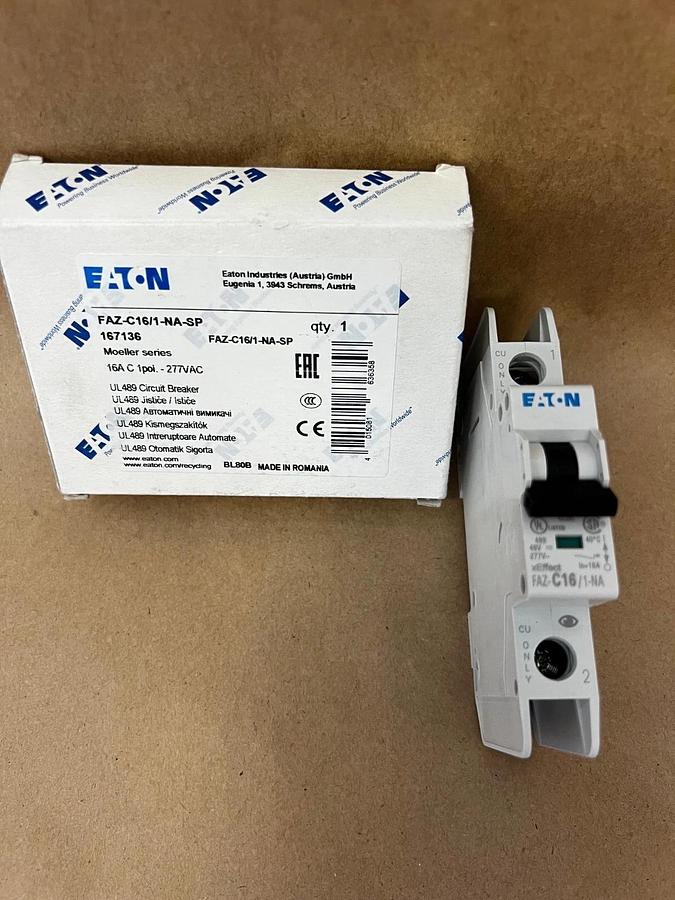 Used Eaton FAZ-C16/1-NA-SP Circuit Breaker 16A 1 Pole 277VAC