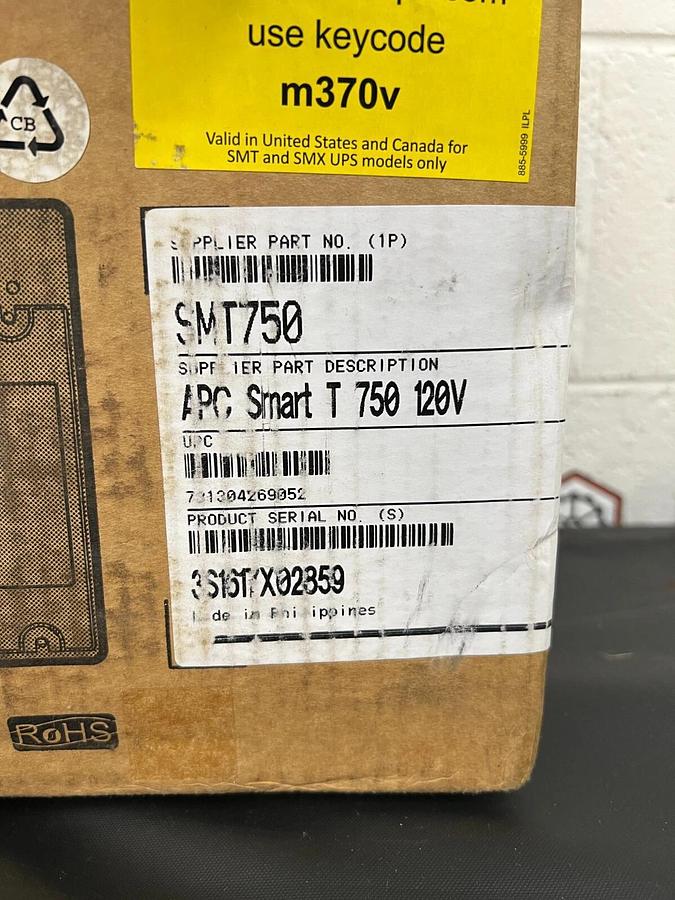 Used APC SMT750 Smart-UPS Power Battery Backup 750VA, 120V