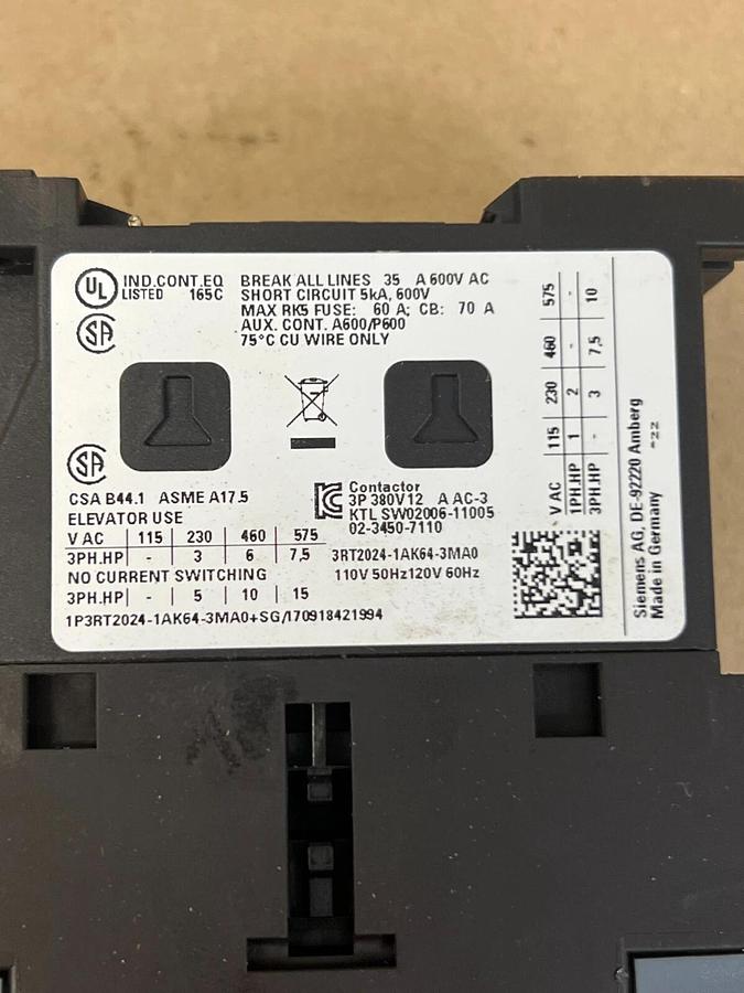 Used Siemens 3RT2024-1AK64-3MA0 Contactor