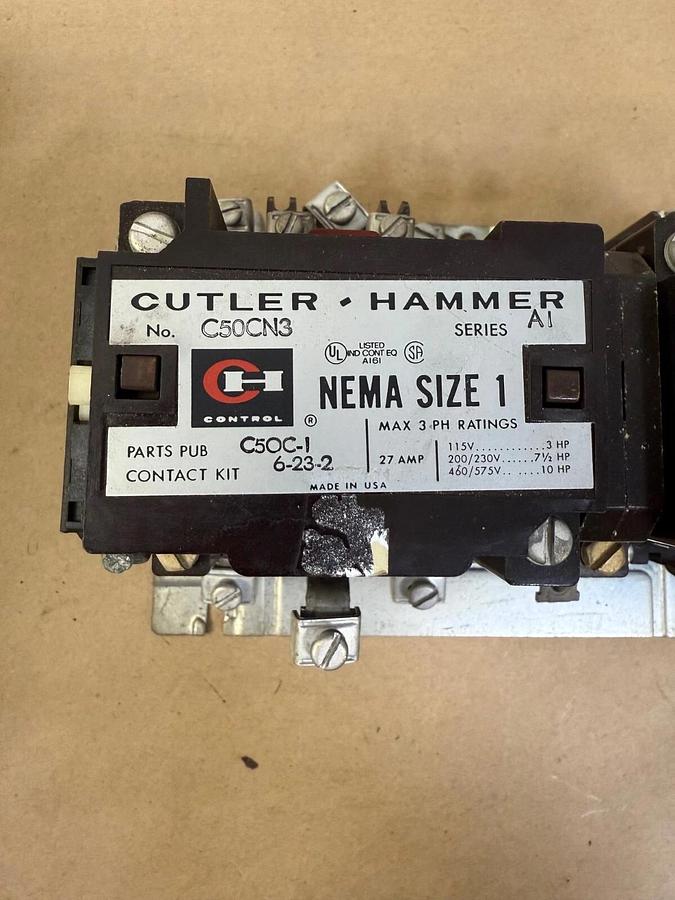 Used Cutler-Hammer C50CN3, Reversing Contactor, Series A1, NEMA Size 1, 27A