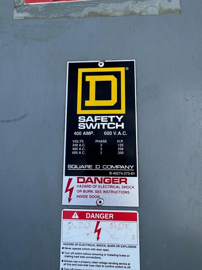 Used Square D HU365AWK 400A Safety Switch, 600VAC, Series E2