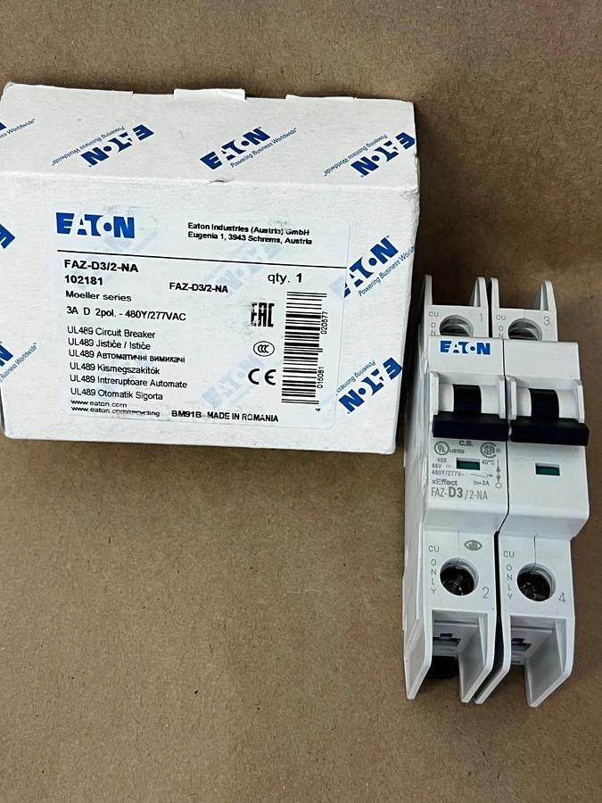 Used Eaton FAZ-D3/2-NA Circuit Breaker 3A, 2 Pole