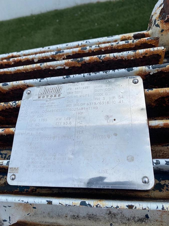 Used Lincoln Motors CC449S4S200T6025AB1HT1RB, 200 HP Motor, 1785 RPM