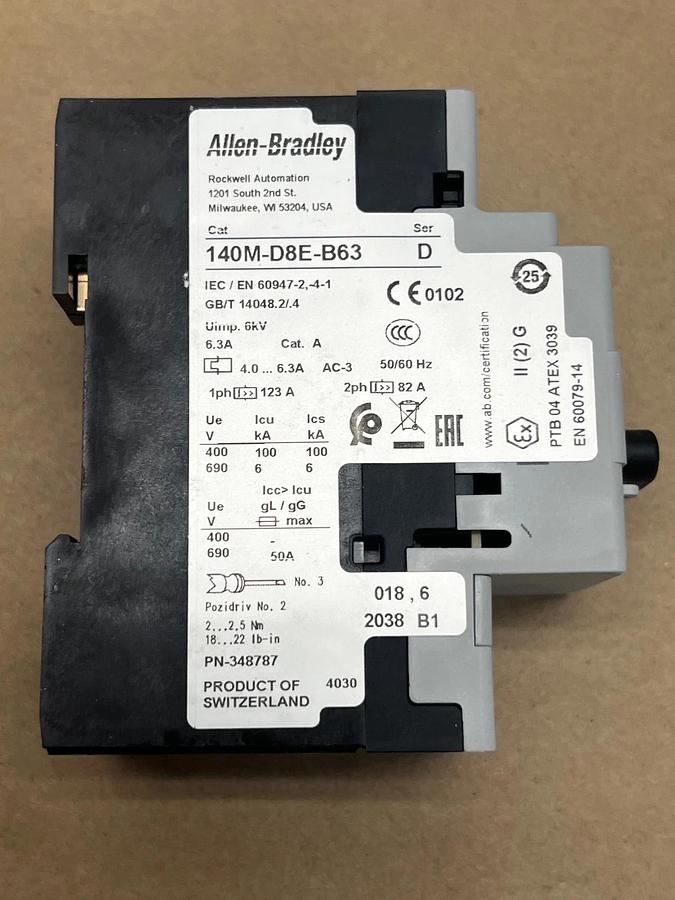 Used Allen Bradley 140M-D8E-B63 Bulletin Motor Protector/Circuit Breaker