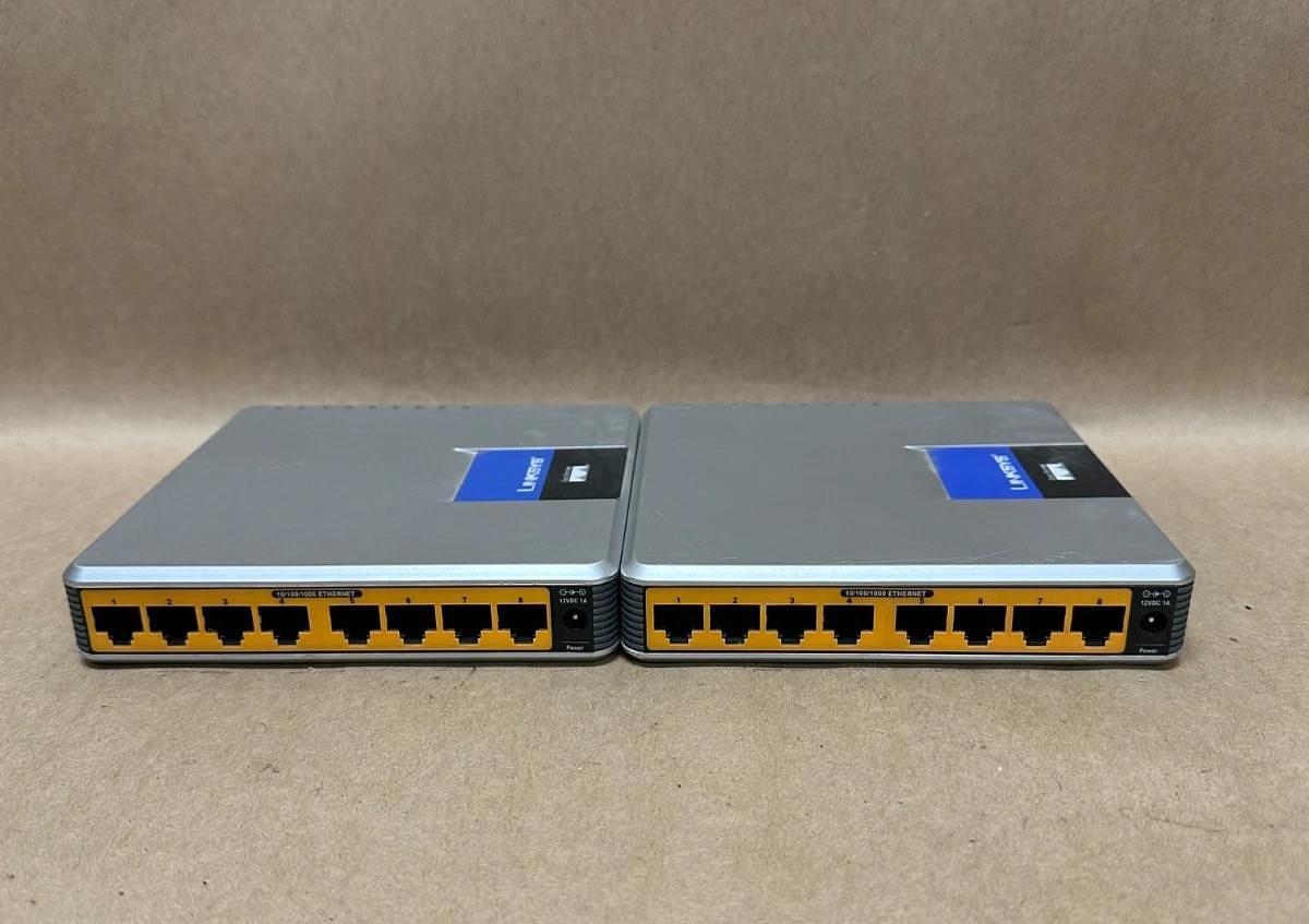 Used Linksys EG008W Gigabit 8-Port Workgroup Switch w/o Cord - Lot of 2