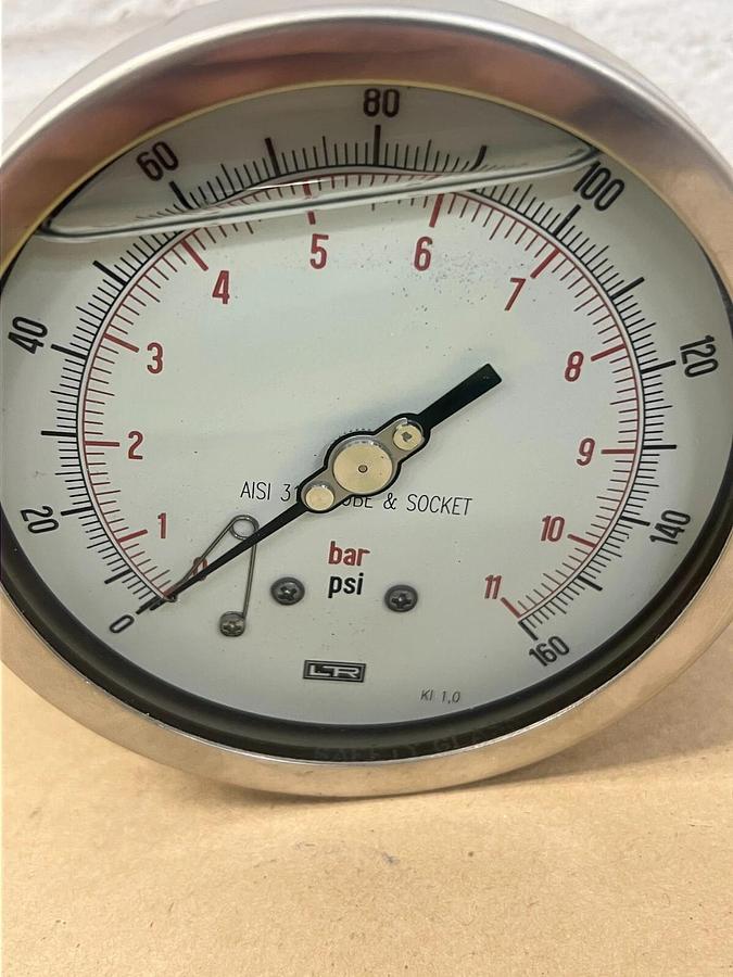 Used Pressure Gauge 0-160 PSI 0-11 Bar AISI 316L Tube & Socket