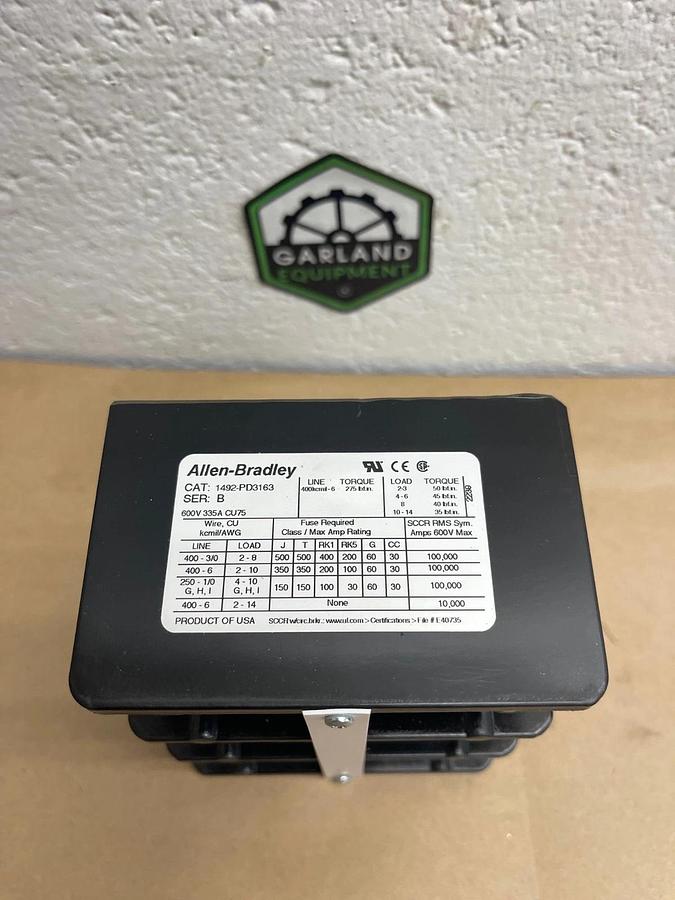 Used Allen Bradley 1492-PD3163 Series B Power Terminal Block 600V, 335A, CU75