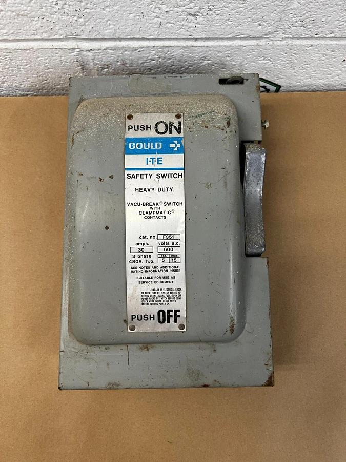 Used Gould F351 ITE Safety Switch Heavy Duty 30 Amp, 3 Phase, 480V