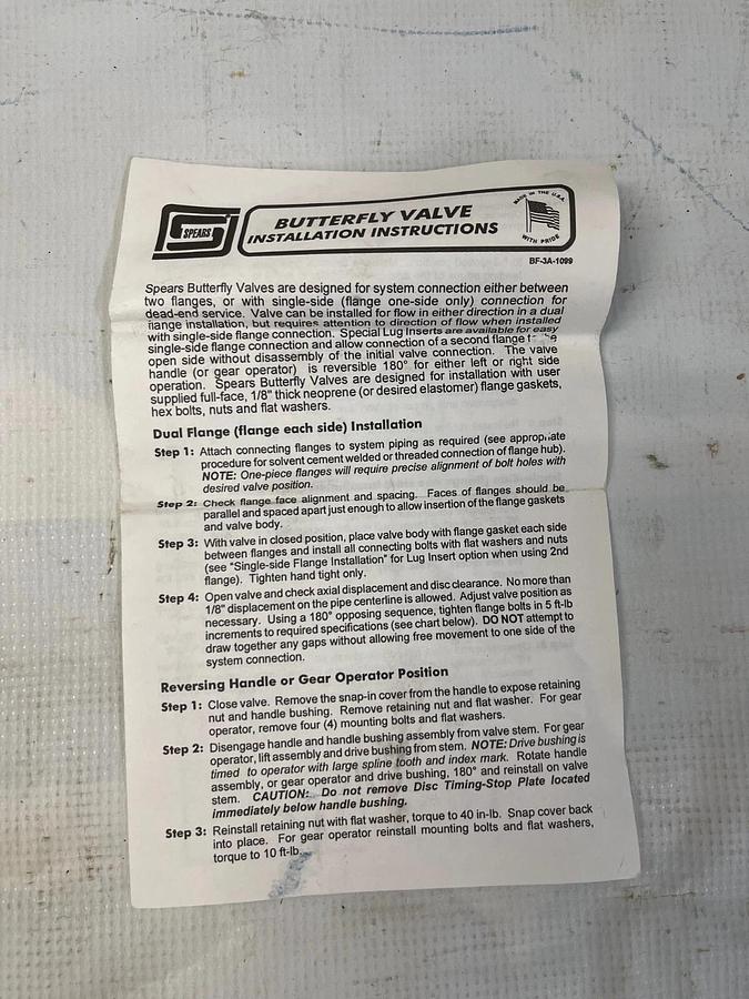 Used Spears 252321-030 Butterfly Valve w/ Gear Operator