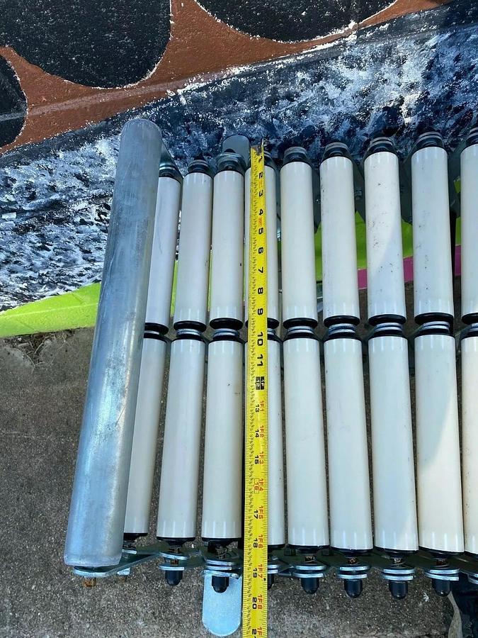 Used Matrex 89500 Portable Expandable Roller Conveyor, 6’ to 15’, On Casters