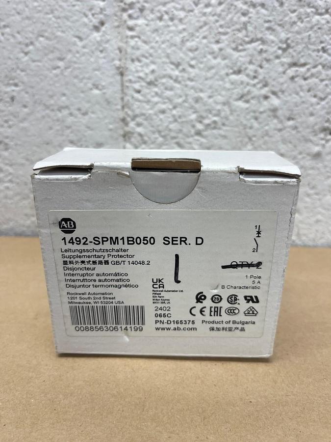 Used Allen Bradley 1492-SPM1B050 Ser D Mini Circuit Breaker, 1 Pole, 5A - Qty 1 *NEW*