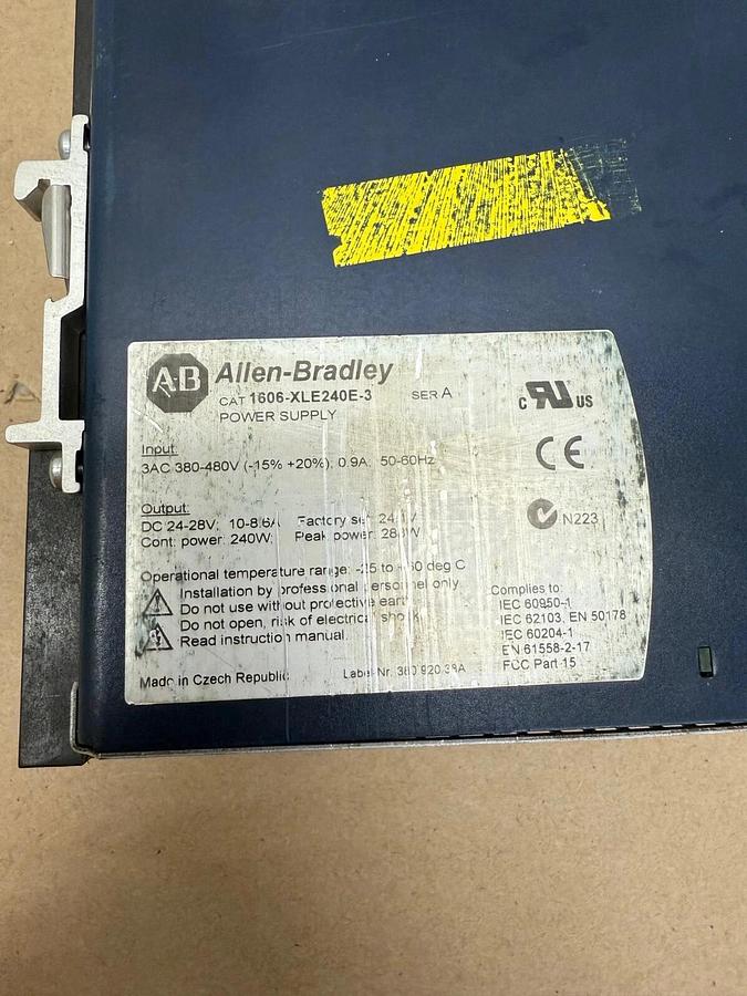 Used Allen-Bradley 1606-XLE240E-3 Power Supply, Ser A, 50/60Hz, 380-480VAC, 10A