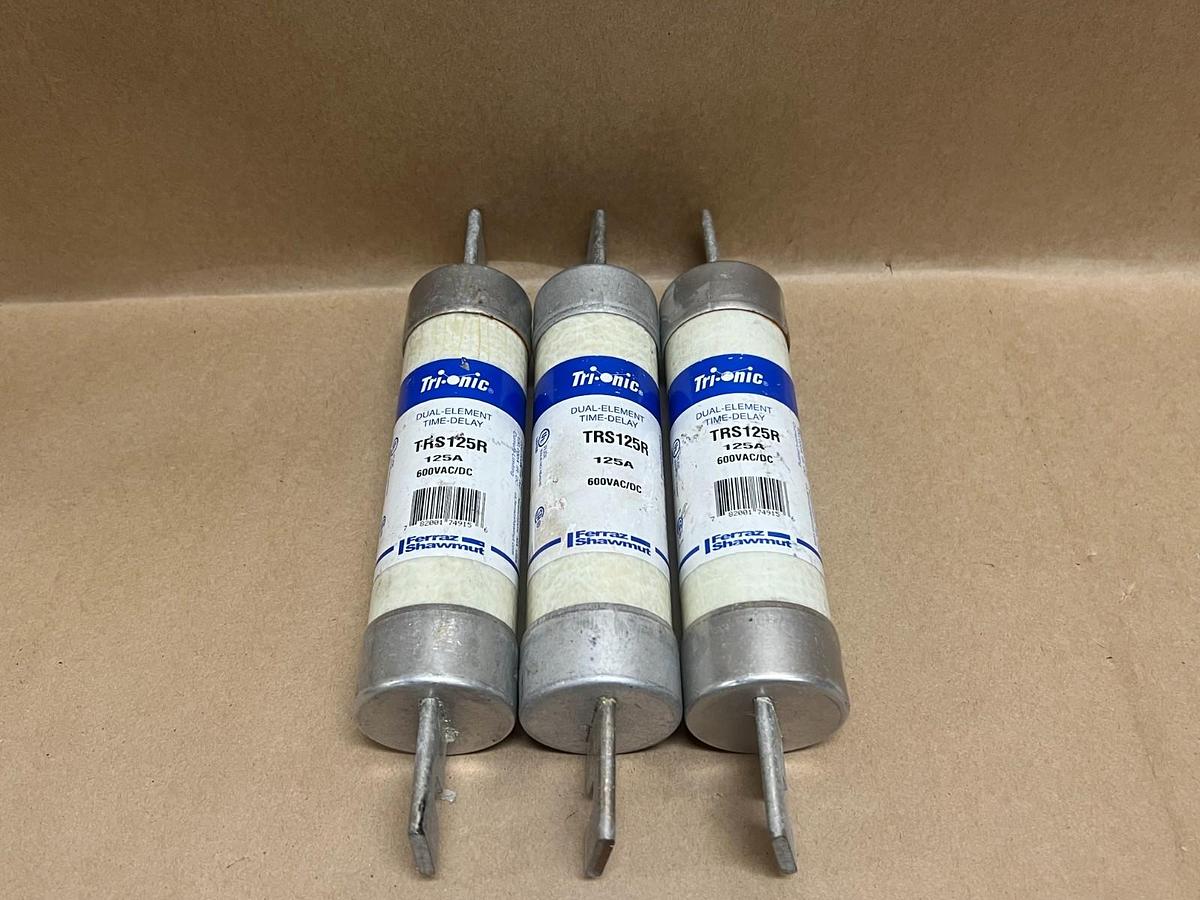 Used Ferraz Shawmut TRS125R Tri-onic 125A 600VAC/DC Dual-Element Time-Delay, Lot of 3