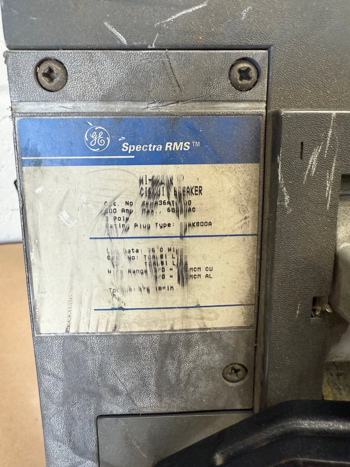 Used GE (General Electric) SKHA36AT0800 Hi-Break Circuit Breaker, 800A, 3-Pole