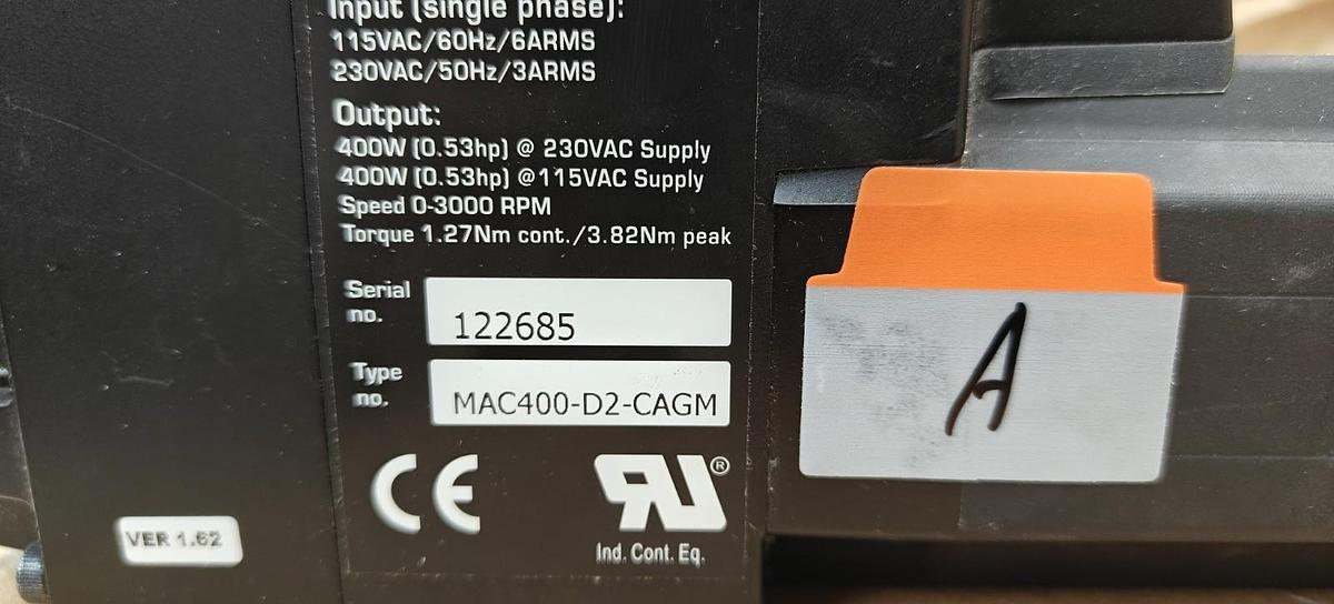 Used Parker Z/ZX 620 Brushless Motor, 15.0 Amps, 3700 RPM, 230V, 65 IP