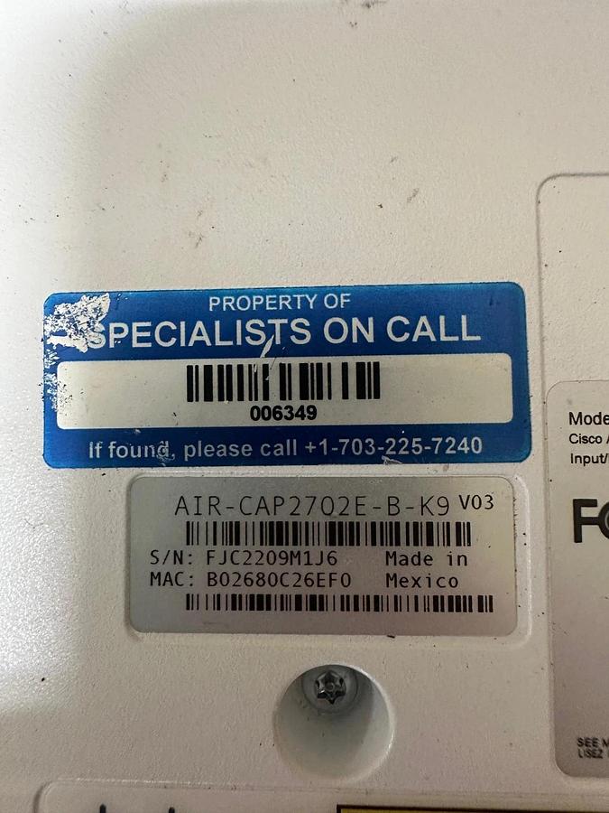 Used Cisco AIR-CAP2702E-B-K9 Wireless Access Point, No Power Cable