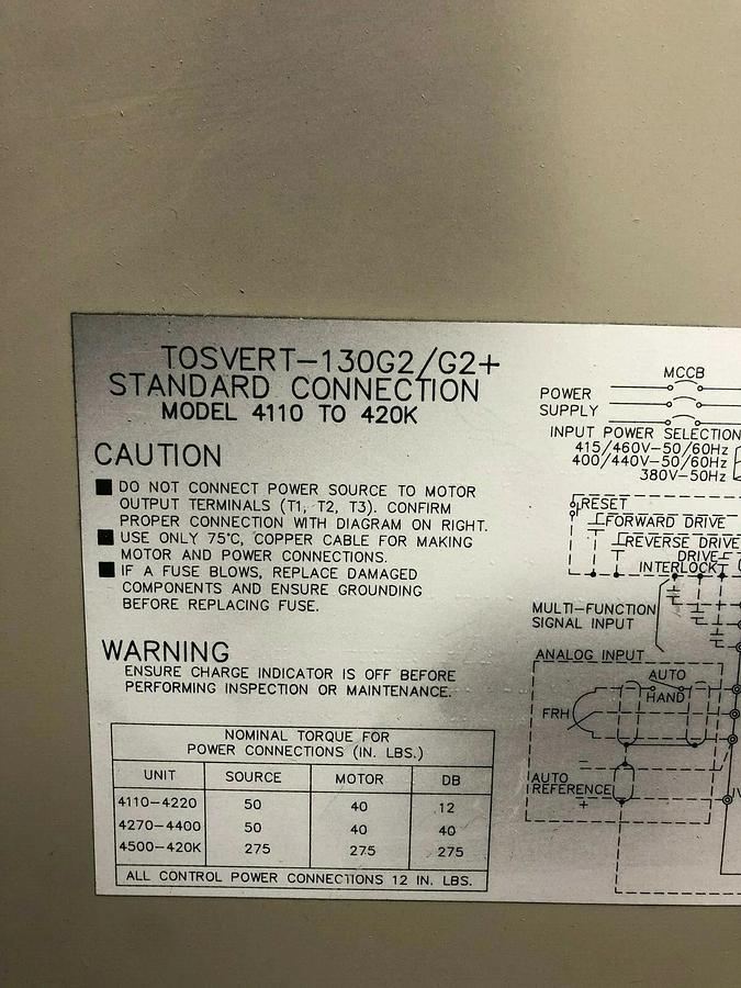Used Toshiba Tosvert-130G2+ Transistor Inverter, 40 HP, 460 Volts