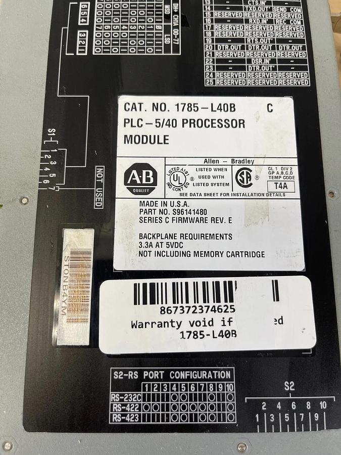 Used Allen Bradley 1785-L40B Processor Module, PLC-5/40