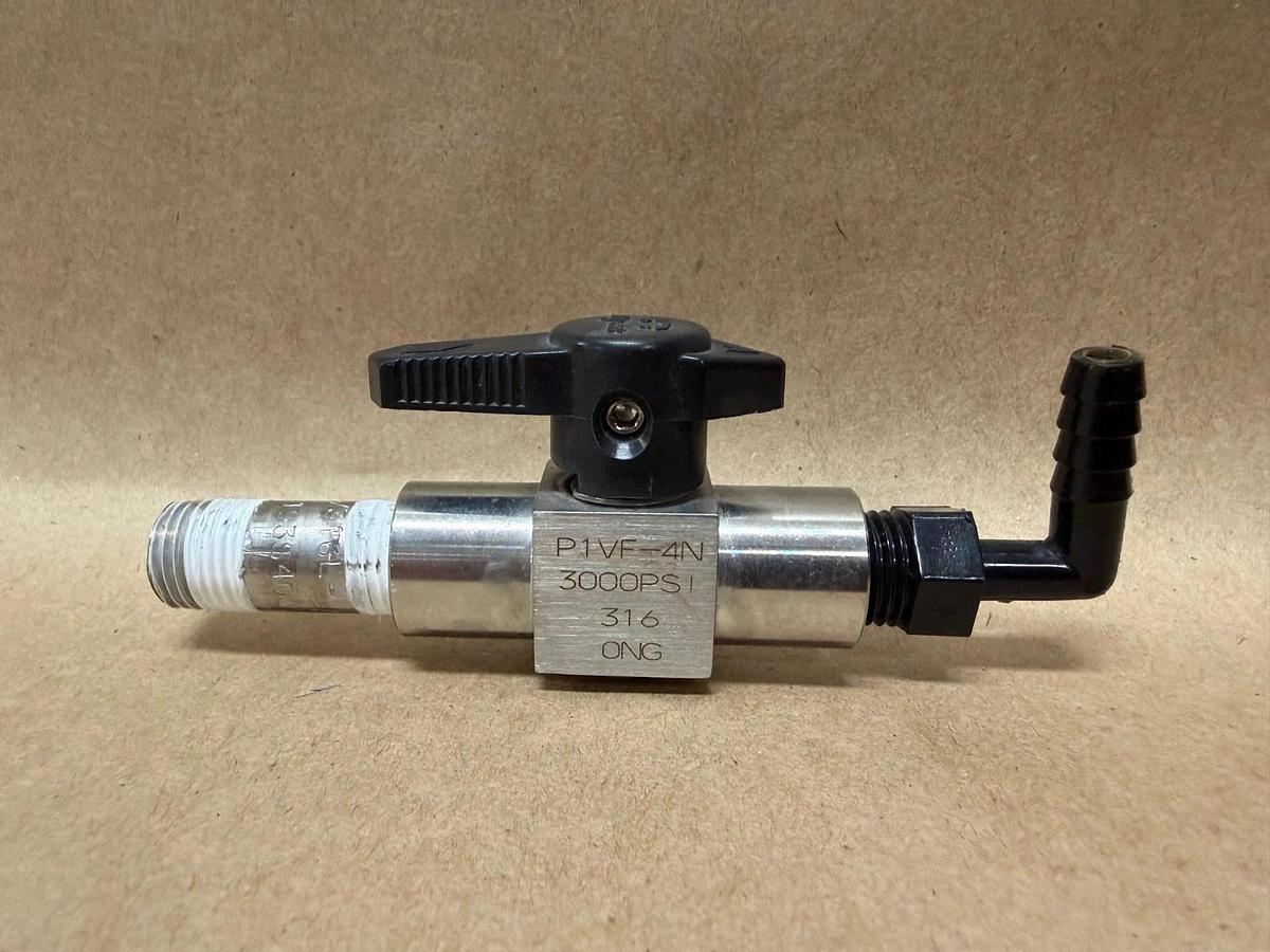 Used Hy-Lok P1VF-4N Plug Valve 1/4”, 3000psi w/ Fittings