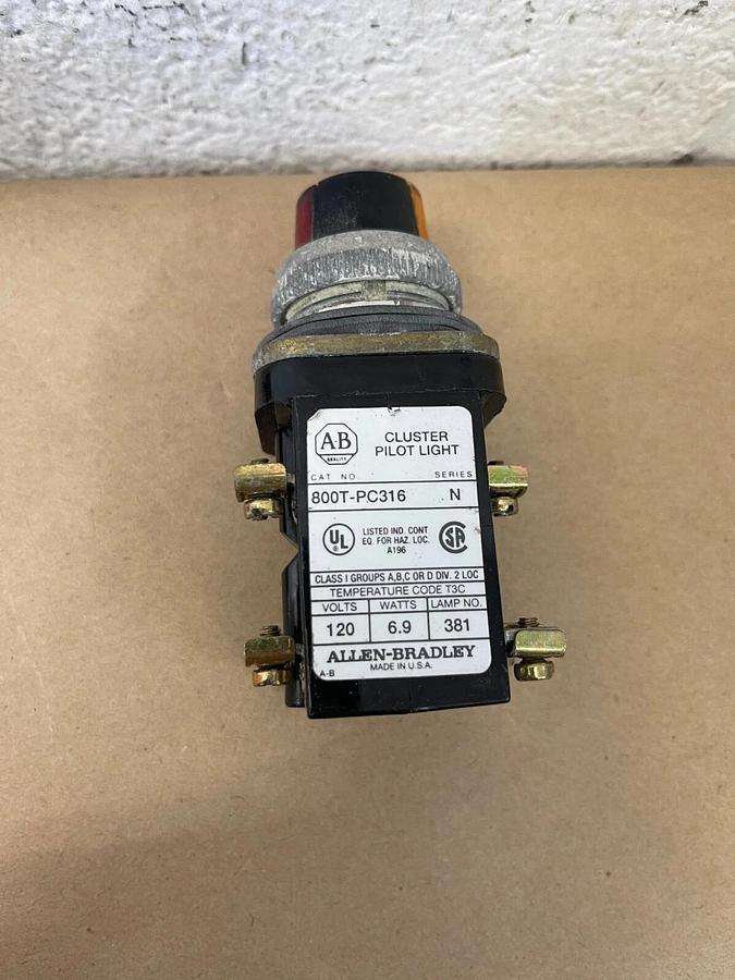 Used Allen-Bradley 800T-PC316 Cluster Pilot Light, Series N, 120 V, 6.9 W