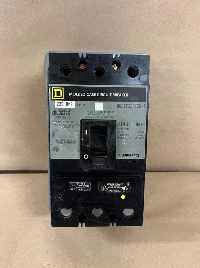 Used Square D KAL36225 225A, 600V Molded Case Circuit Breaker