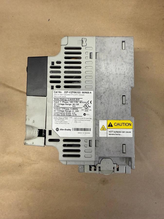 Used Allen-Bradley 22FV2P5N103 PowerFlex 4m, Series A, 5Hp, Drive - Broken Cover