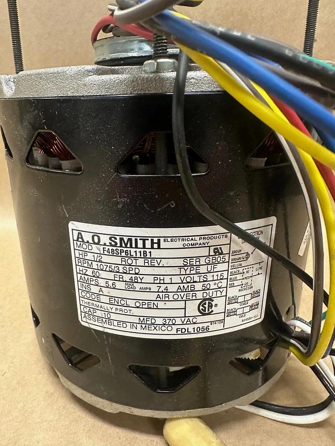 Used A. O. Smith F48SP6L11B1 1/2Hp Motor @ 1075RPM, 115V, Phase 1, 60Hz