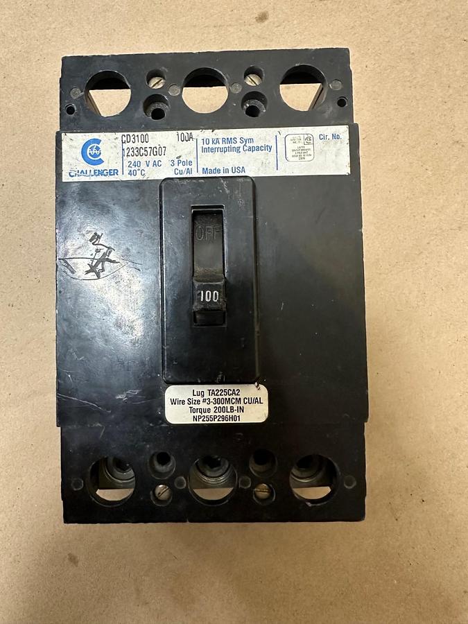 Used Challenger CD3100 100A 3 Pole Circuit Breaker