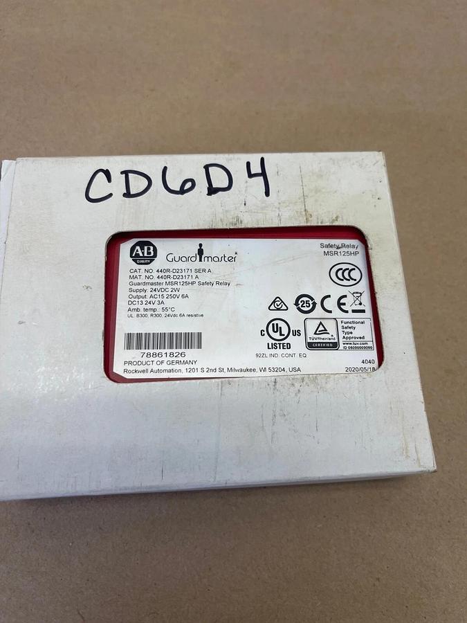 Allen-Bradley 440R-D23171 Safety Relay Ser A Guard Master MSR125HP, 24VDC 2W 6A
