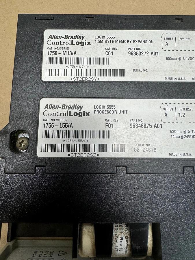 Used Allen Bradley 1756-L55/A ControlLogix Logix5555 Processor Unit 1756-M13A Memory