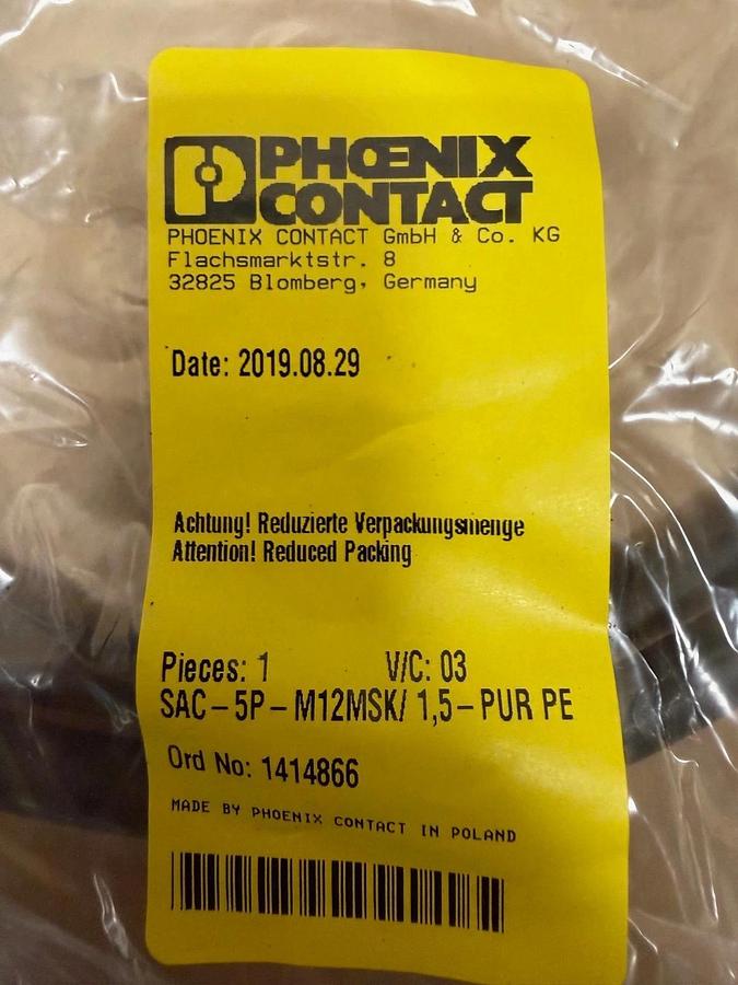 Used Phoenix Contact SAC-5P-M12MSK/1,5-PUR PE Power Cable *NEW*