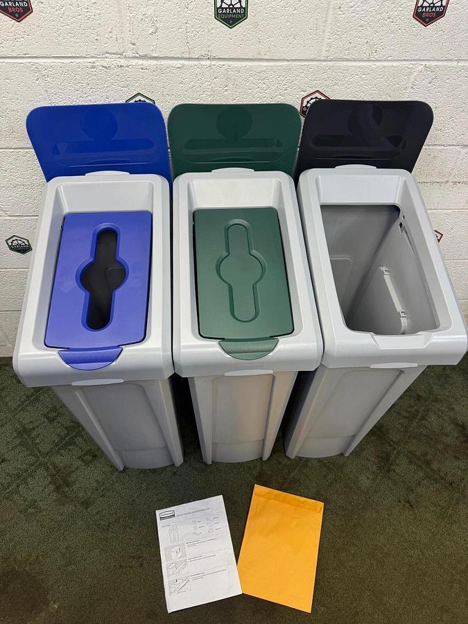 Rubbermaid 2007918 Recycling Station, 3-Stream Landfill/Mixed Recycling/Compost