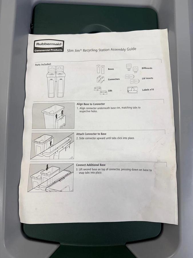 Rubbermaid 2007918 Recycling Station, 3-Stream Landfill/Mixed Recycling/Compost