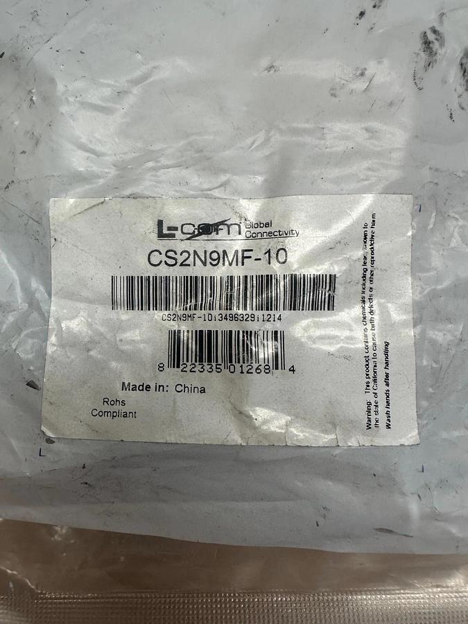 Used L-COM CS2N9MF-10 Molded 10ft Extension Cable Assembly *FACTORY SEALED*