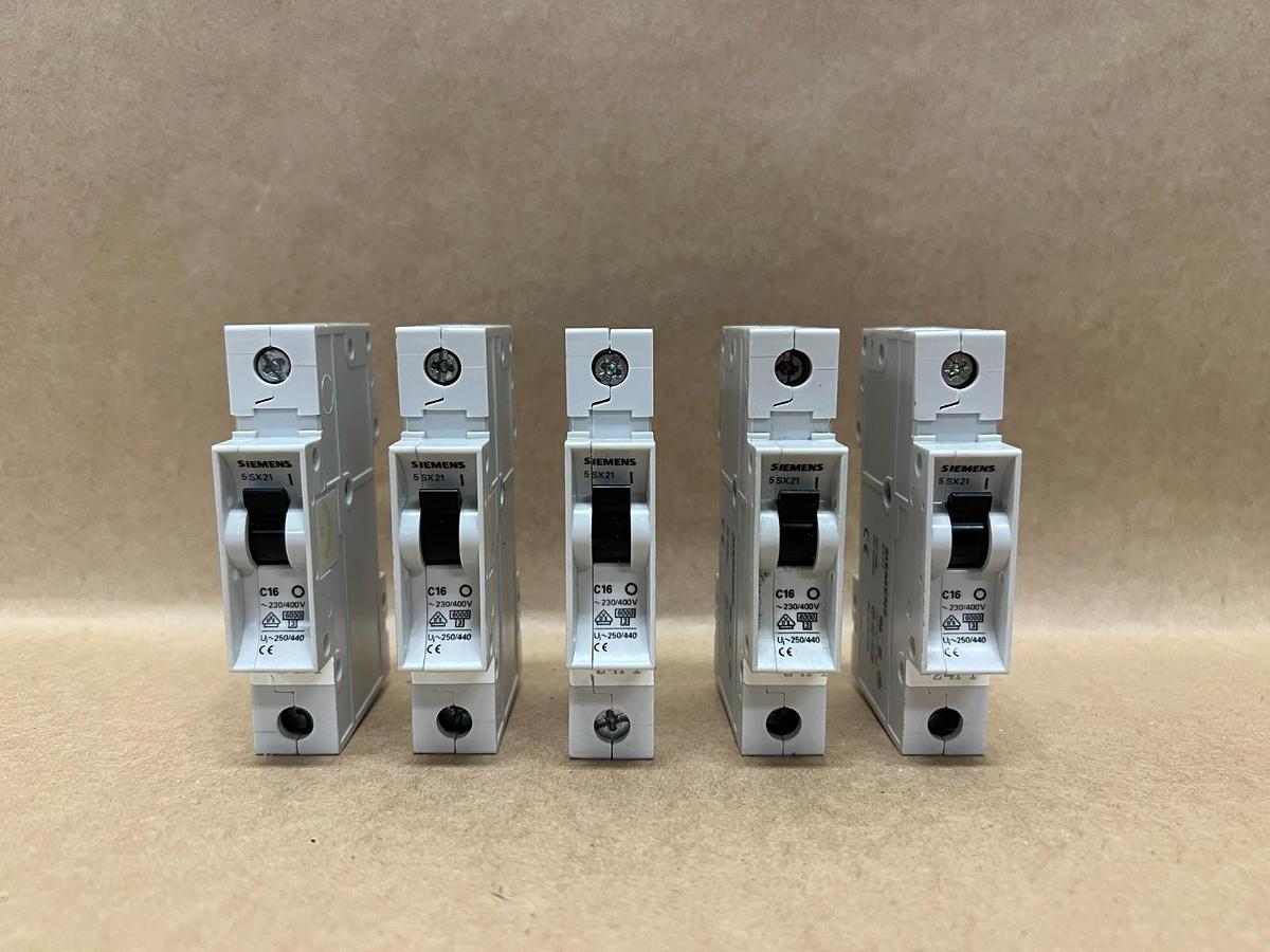 Used Siemens 5SX21 C16, 230/400V, Circuit Breaker - Lot of 5