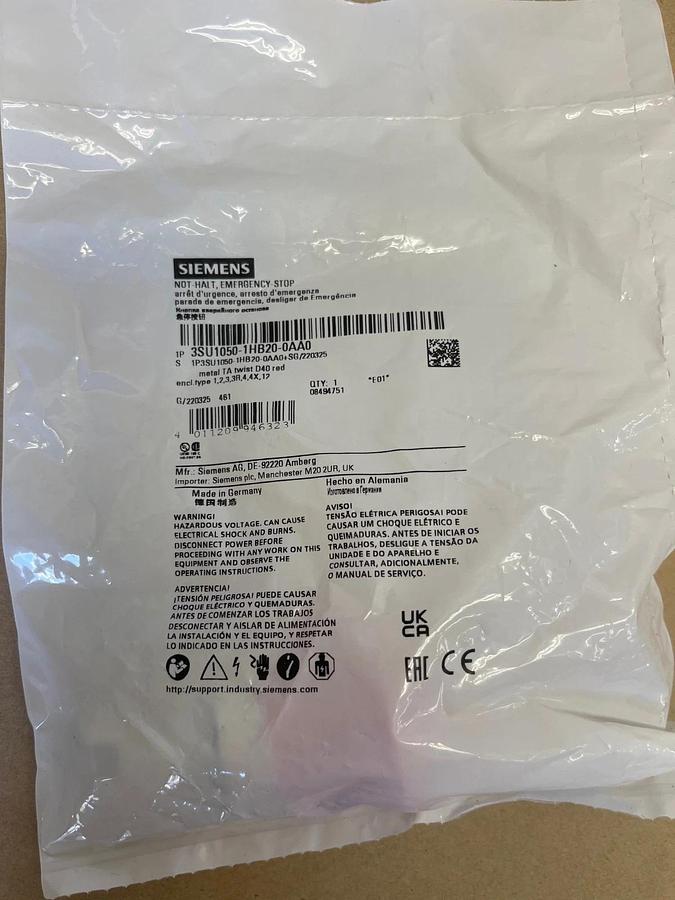 Used Siemens 3SU1050-1HB20-0AA0 Emergency Stop Push Button *NEW*