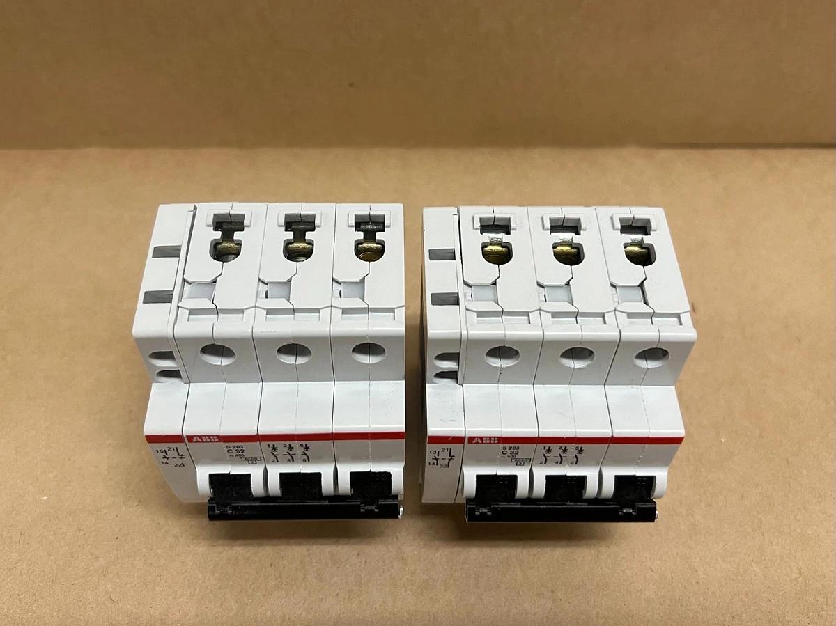 Used ABB S203-C32 3 Pole, 32A Miniature Circuit Breakers - Lot of 2