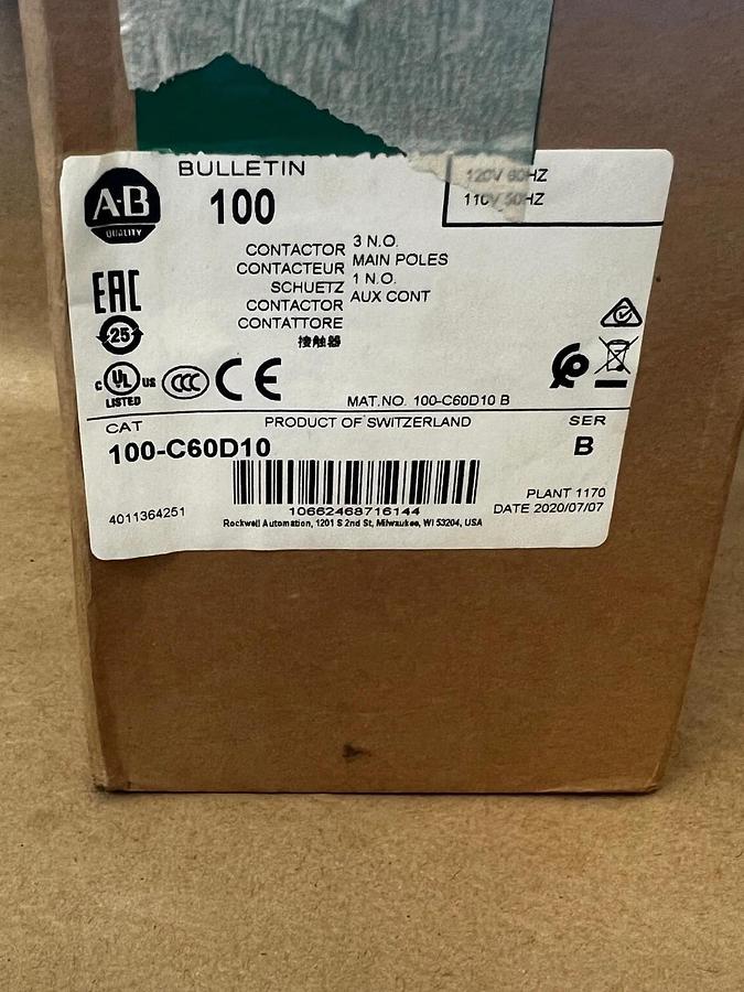 Allen Bradley 100-C60D10 Contactor Ser B *NEW*
